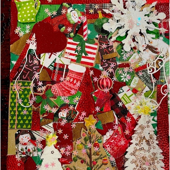 Hand crafted Christmas Journal Cover Trees Glitter Snowflakes Stockings - Picture 2 of 9
